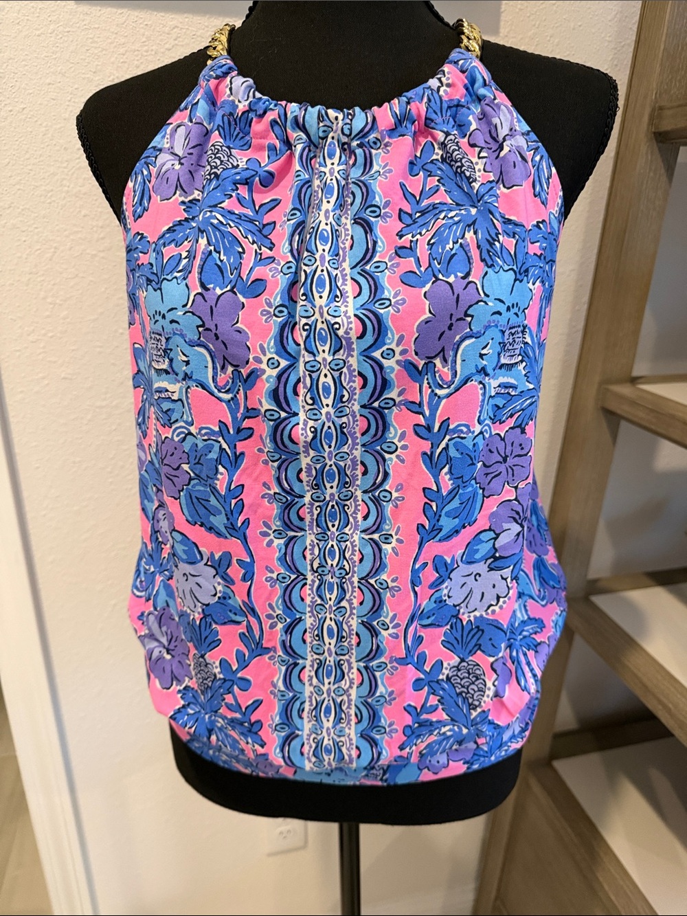 Lilly Pulitzer Pink Floral Halter Camisole with Blue & Purple Accents